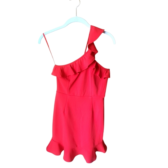 Hello Molly Dresses & Skirts - Hello Molly Ruffled One Shoulder Red Mini Dress Size 4